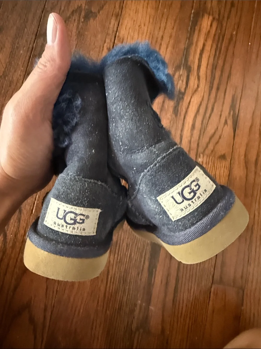 UGG Kids Navy Button-Detail Shearling Boots